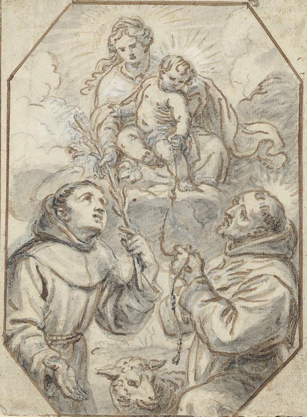 Abraham van Diepenbeeck - The Virgin and Child appearing to Saint Francis and another Franciscan