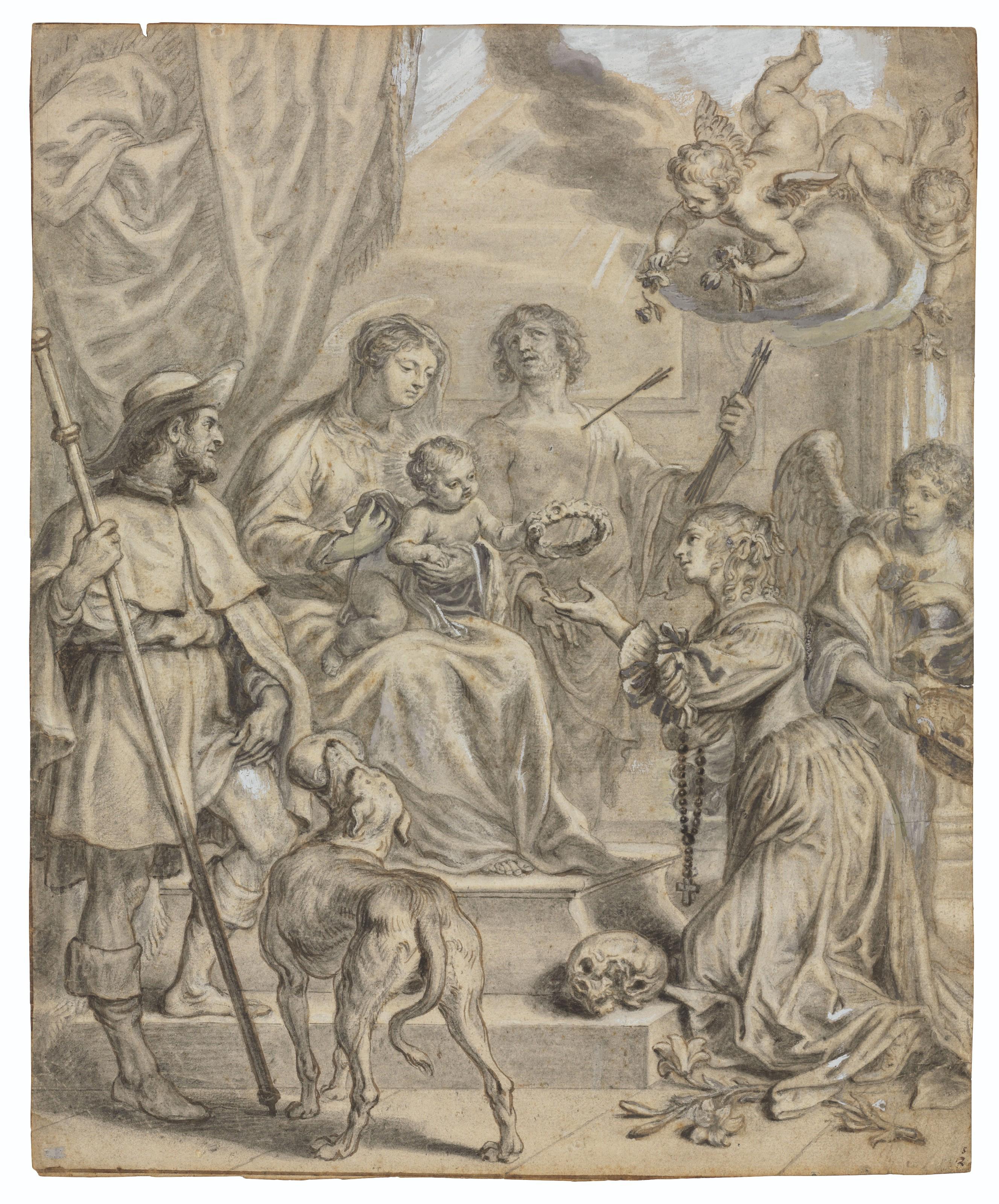 Abraham Van Diepenbeeck - The Virgin and Child, with Saints Roch and Sebastian, a donor (?) and an angel and putti