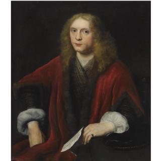 Abraham van Dijck - Portrait Of A Gentleman, Probably Johannes Van Zell (Born Circa 1620), Seated Half-Length, Wearing A Gold Embroidered Waistcoat And A Crimson Fur-Trimmed Coat, Holding A Letter