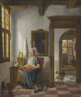 Abraham Van Strij I - An Interior With A Woman Peeling Apples