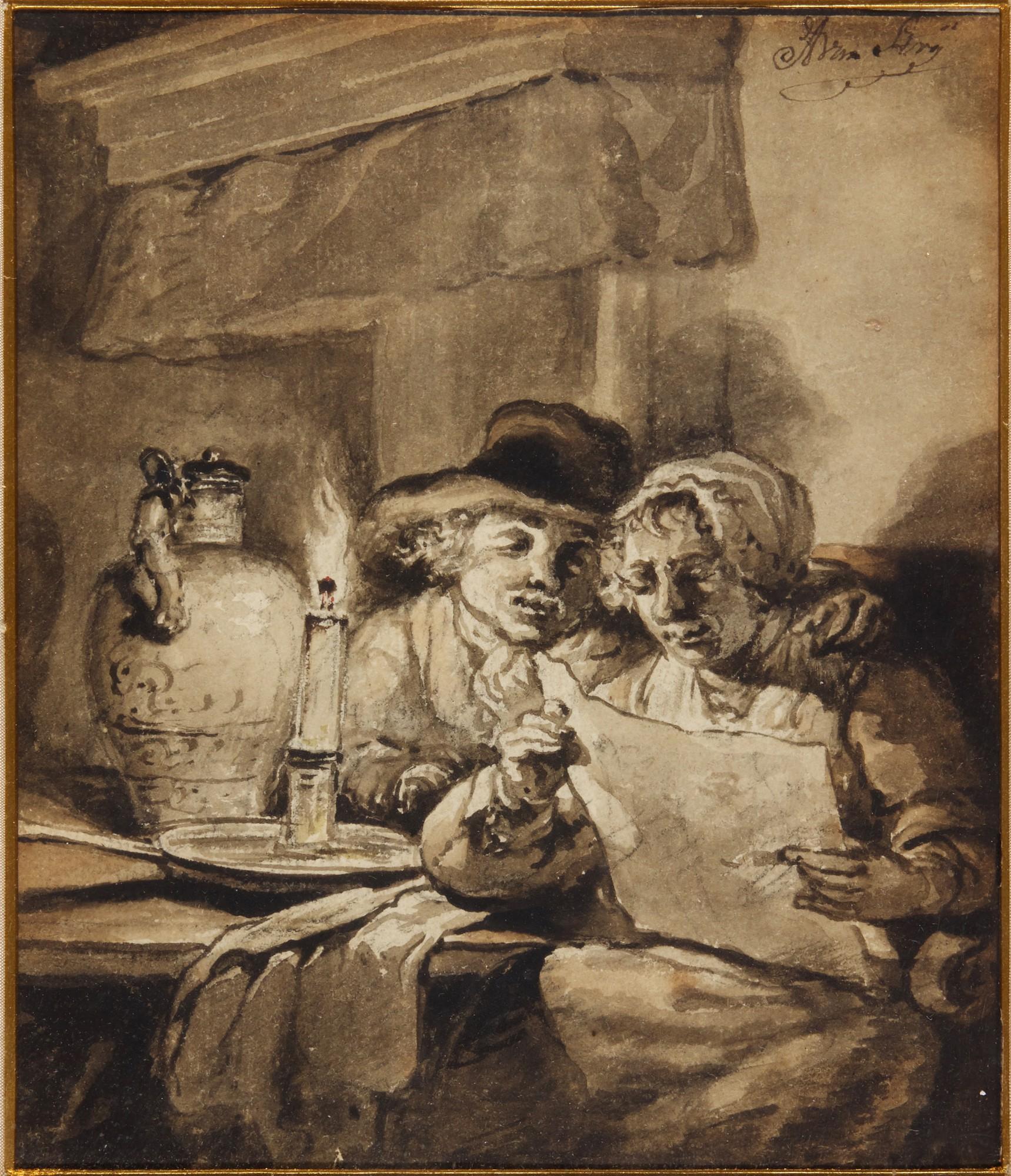 Abraham Van Strij - A couple reading by candlelight