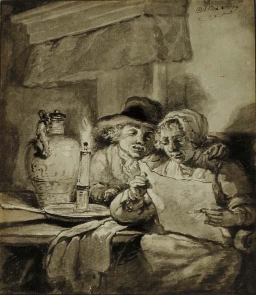 Abraham Van Strij - A couple reading by candlelight