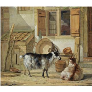 Abraham Van Strij - A Courtyard With Two Goats