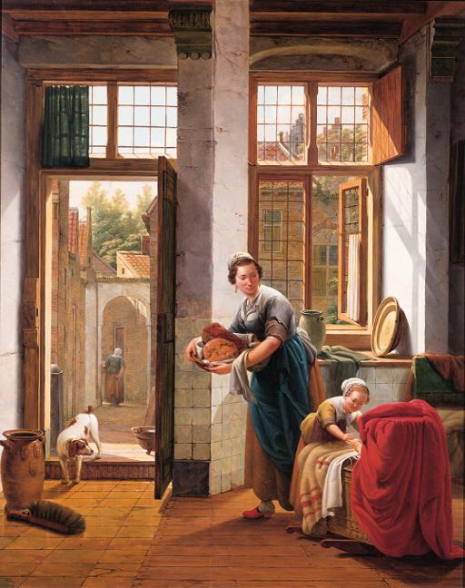 Abraham Van Strij - A mother with her children in the hall of a town house