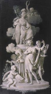 Abraham Van Strij - Putti and nymphs making an offering to Minerva - a chimney piece - en grisaille
