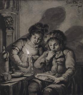 Abraham Van Strij - Two children eating by candlelight ( recto ); Fragmentary study of a woman\'s head ( verso )