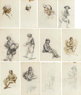 Abraham Van Strij - Un album de 80 dessins représentant des portraits de paysans, d\'hommes, de femmes et d\'enfants fumant la pipe, buvant, transportant des objets ou dormant; des vues de villes et d\'architecture; et des animaux