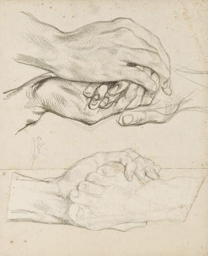 Achille Deveria - Une étude de pied; et Une étude de mains jointes