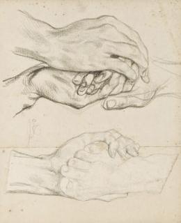 Achille Deveria - Une étude de pied; et Une étude de mains jointes