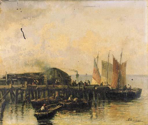 Achille Dovera - Barche E Pescatori Al Molo