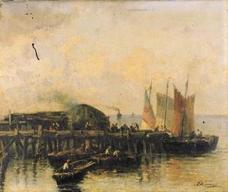 Achille Dovera - Barche E Pescatori Al Molo