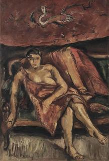 Achille Emile Othon Friesz - Jeune femme au sein dénudé, assise sur un canapé