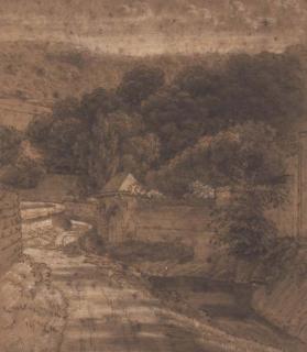 Achille-Etna Michallon - Une route longant des murs, une forêt à l\'arrière plan