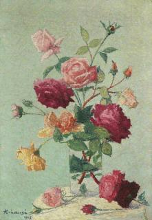 Achille Laugé - Bouquet De Roses Dans Un Vase Transparent
