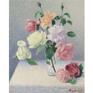 Achille Laugé - Bouquet De Roses Dans Un Verre