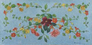 Achille Laugé - Composition De Fleurs, Capucines Et Dahlias