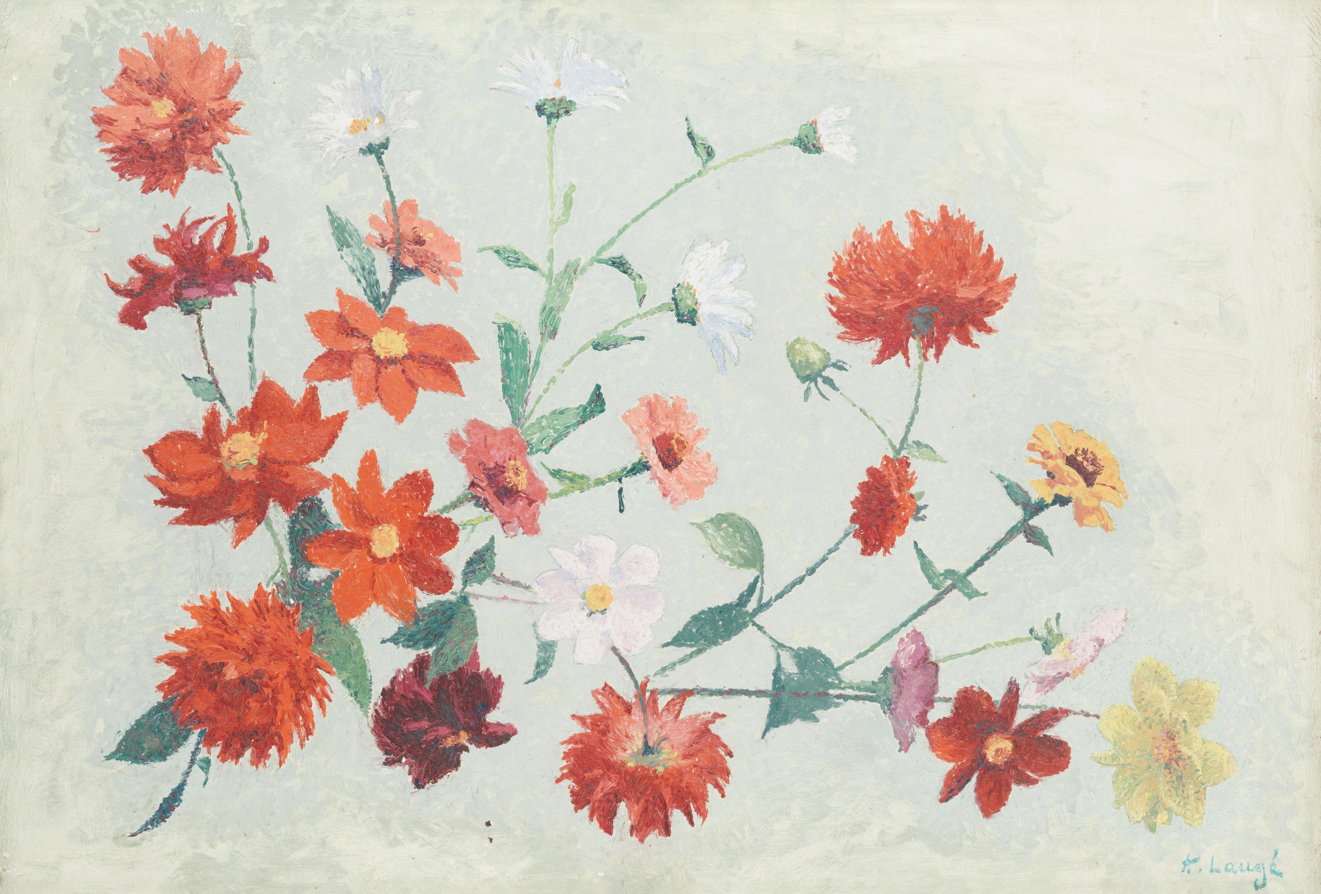 Achille Laugé - Dahlias et marguerites