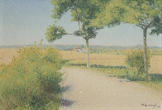 Achille Laugé - Route bordée de genêts devant Cailhau