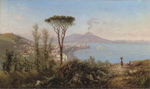 Achille Solari - Naples And Castello Dell\'Ovo With Mount Vesuvius Beyond