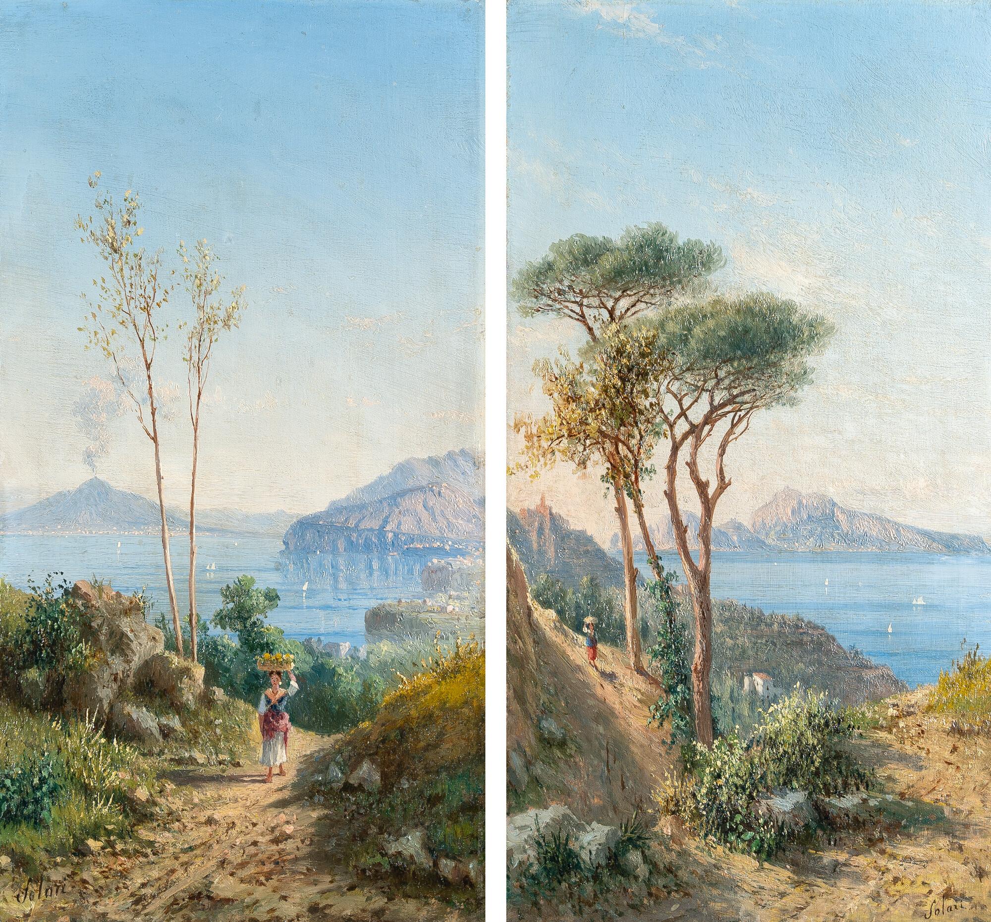 Achille Solari - Pendants: Blick auf Neapel – Blick auf Capri