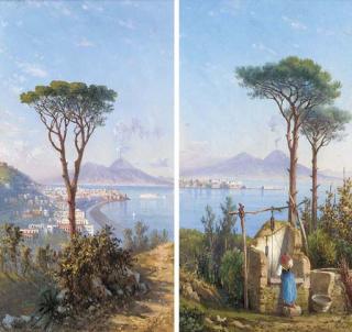 Achille Solari - Two views of Naples