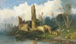 Achille Vertunni - Pascolo presso le antiche rovine