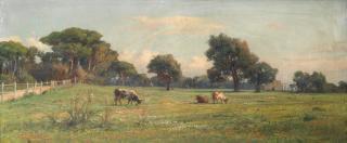 Achille Vertunni - Pastoral Landscape With Cattle Grazing