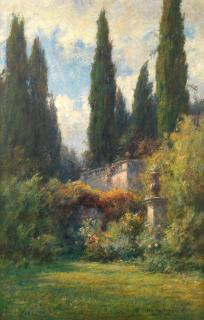 Achille Vertunni - Summer Garden With Terrace Before Poplars