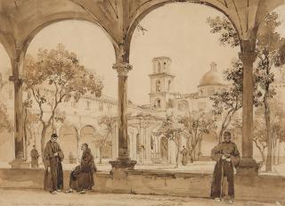 Achille Vianelli - Mönche im Kreuzgang von Santa Maria La Nova bei Neapel.