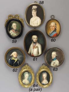 Adalbert Suchy - Maria Carolina of Habsburg (1752-1814), Queen of Naples, facing left in lace-bordered white silk dress with fichu, white sash tied in bow at waist, lace cap with ribbons in her curling hair tied under her chin