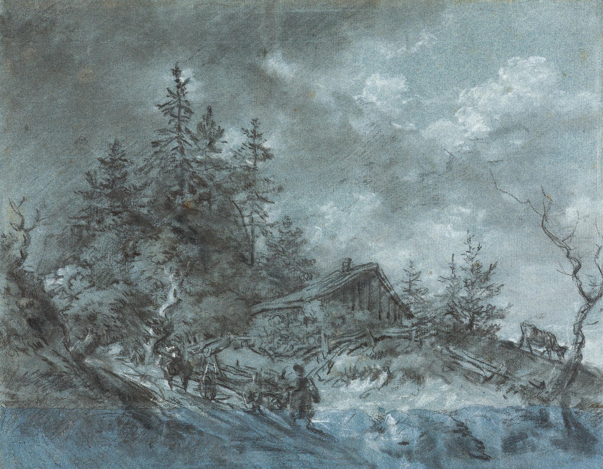 Adalbert Waagen - Pflügender Bauer in hügeliger Landschaft.