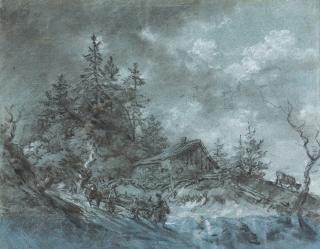 Adalbert Waagen - Pflügender Bauer in hügeliger Landschaft.