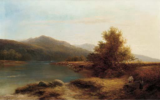 Adam Barland - Cattle watering in a river landscape