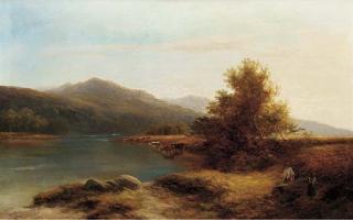 Adam Barland - Cattle watering in a river landscape