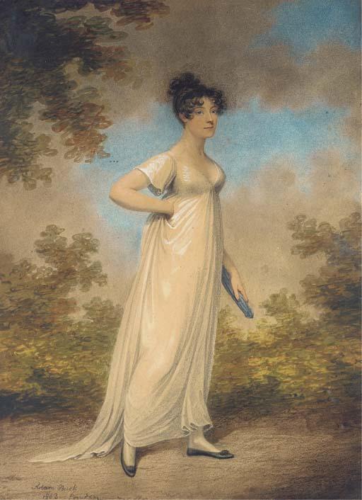 Adam Buck - Portrait of a lady, full-length, in a landscape