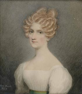 Adam Buck - Portrait of Sarah Wright-Hewell (née Bartholomew), half-length, in white dress, her hair upswept