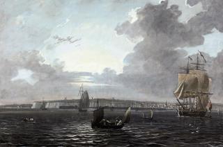 Adam Callander - An English man-o\'war and other shipping off Ramsgate (illustrated); and An extensive landscape with two anglers in the foreground