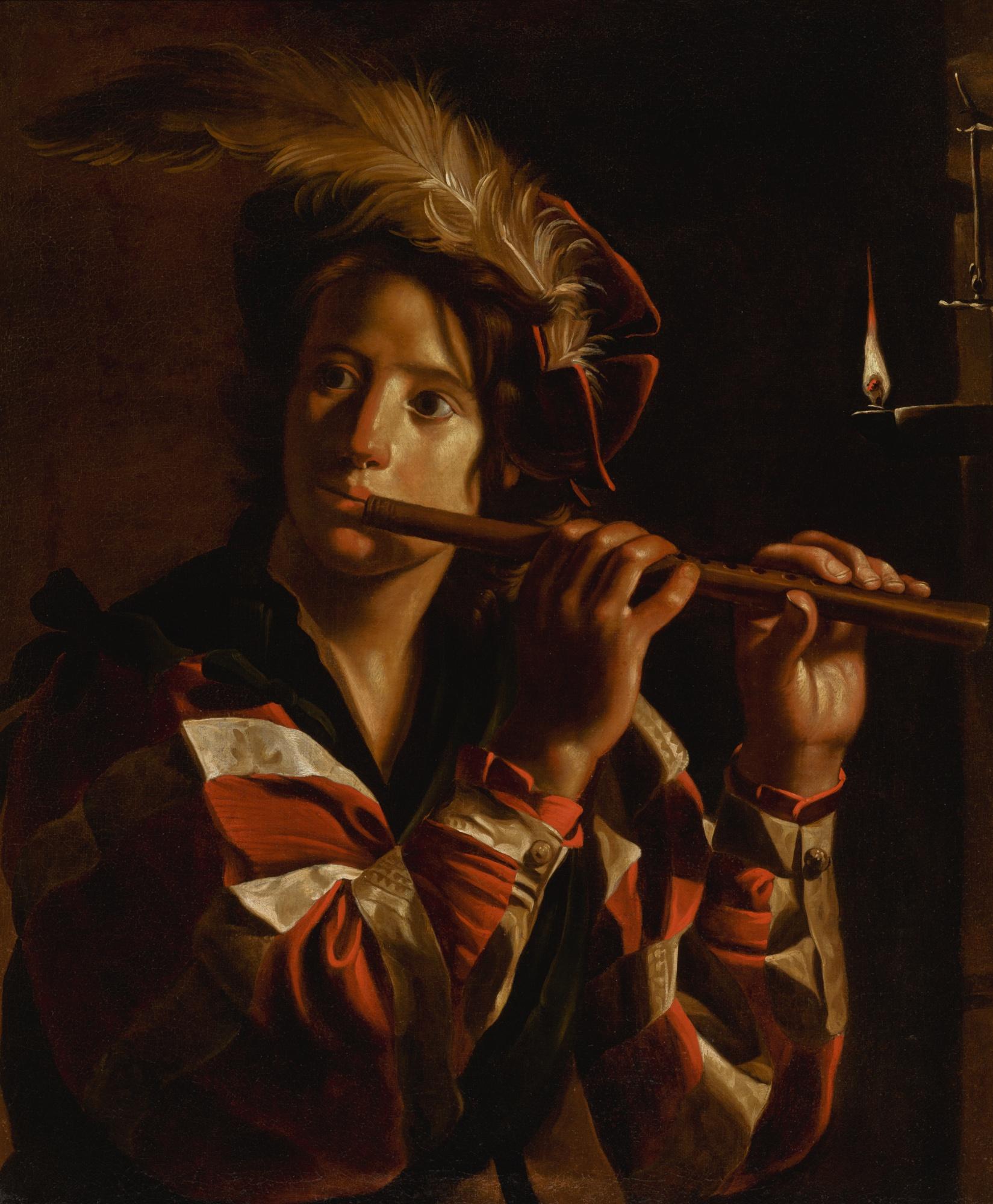 Adam De Coster - A Young Man Playing The Flute By Candelight