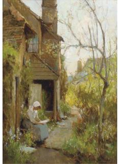 Adam Edwin Proctor, R.I., R.O.I., R.B.A. - A Shere cottage, Surrey