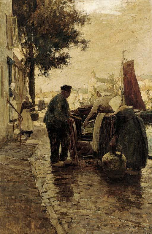 Adam Edwin Proctor - Figures in a Breton harbour