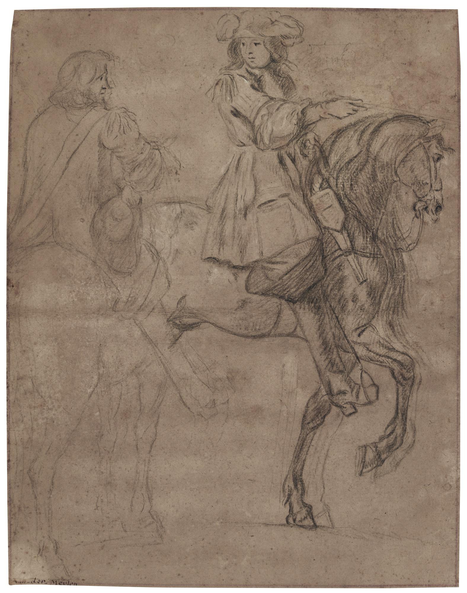 Adam Frans van der Meulen - Study Of Louis Xiv And Vicomte De Turenne For La Prise De Lille