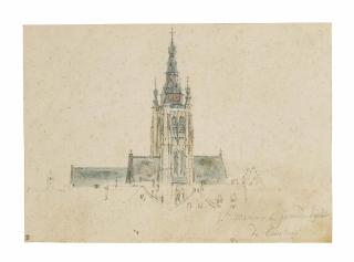 Adam-Frans Van Der Meulen - Vue de la tour-clocher et de la toiture de l\'église Saint-Martin à Courtrai