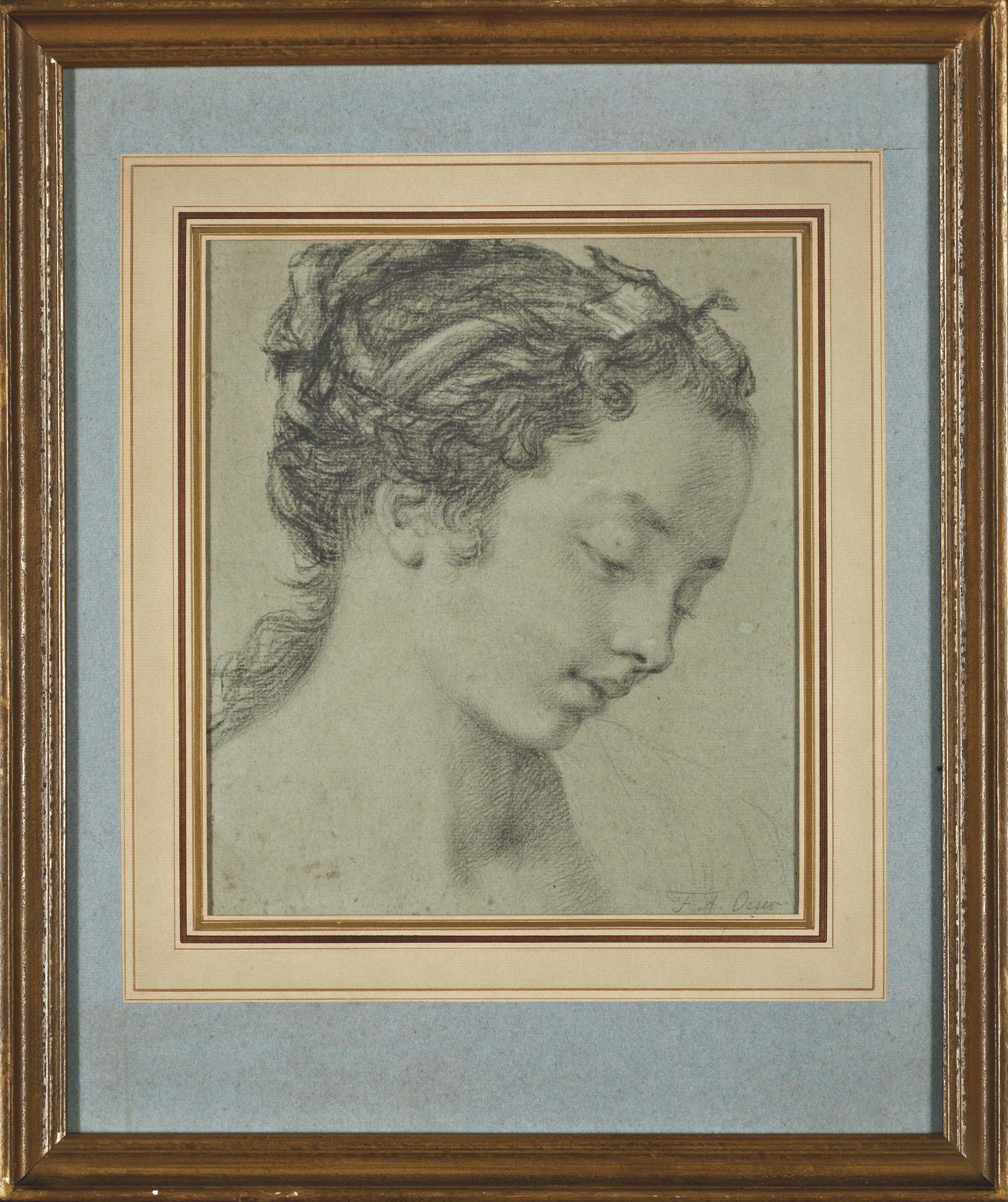 Adam Friedrich Oeser - Tête de jeune femme de profil, regardant vers le bas
