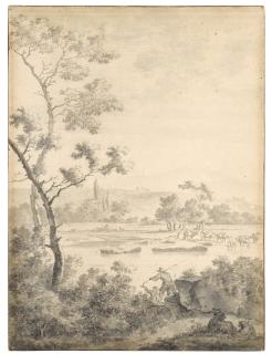 Adam Pijnacker - Landscape with Fishermen and Goats