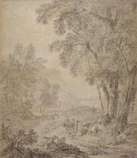 Adam Pynacker - Landscape with travelers on a rural path, others resting behind