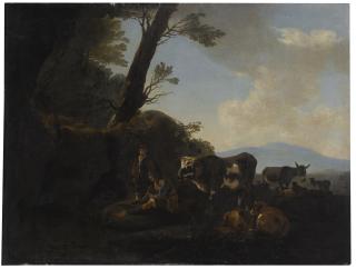 Adam Pynacker - Two Shepherds By A Stream With Their Cattle
