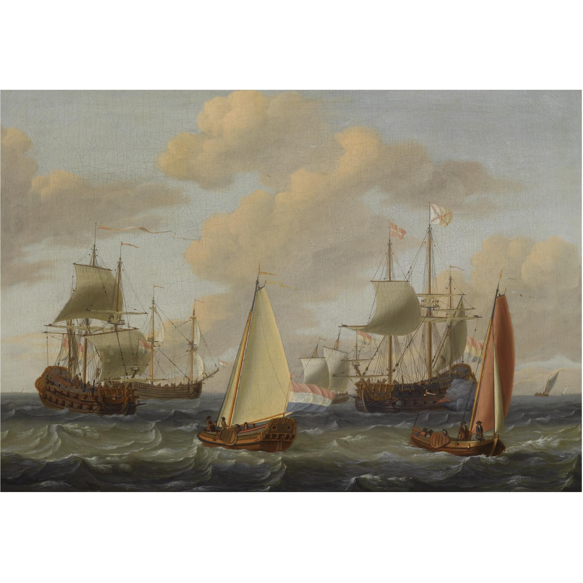 Adam Silo - Dutch Merchant Men, A Kaag And Other Sailing Vessels In Choppy Waters