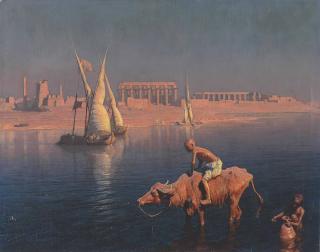 Adam Styka - Water carriers and feluccas in front of the Temple of Philae, Egypt