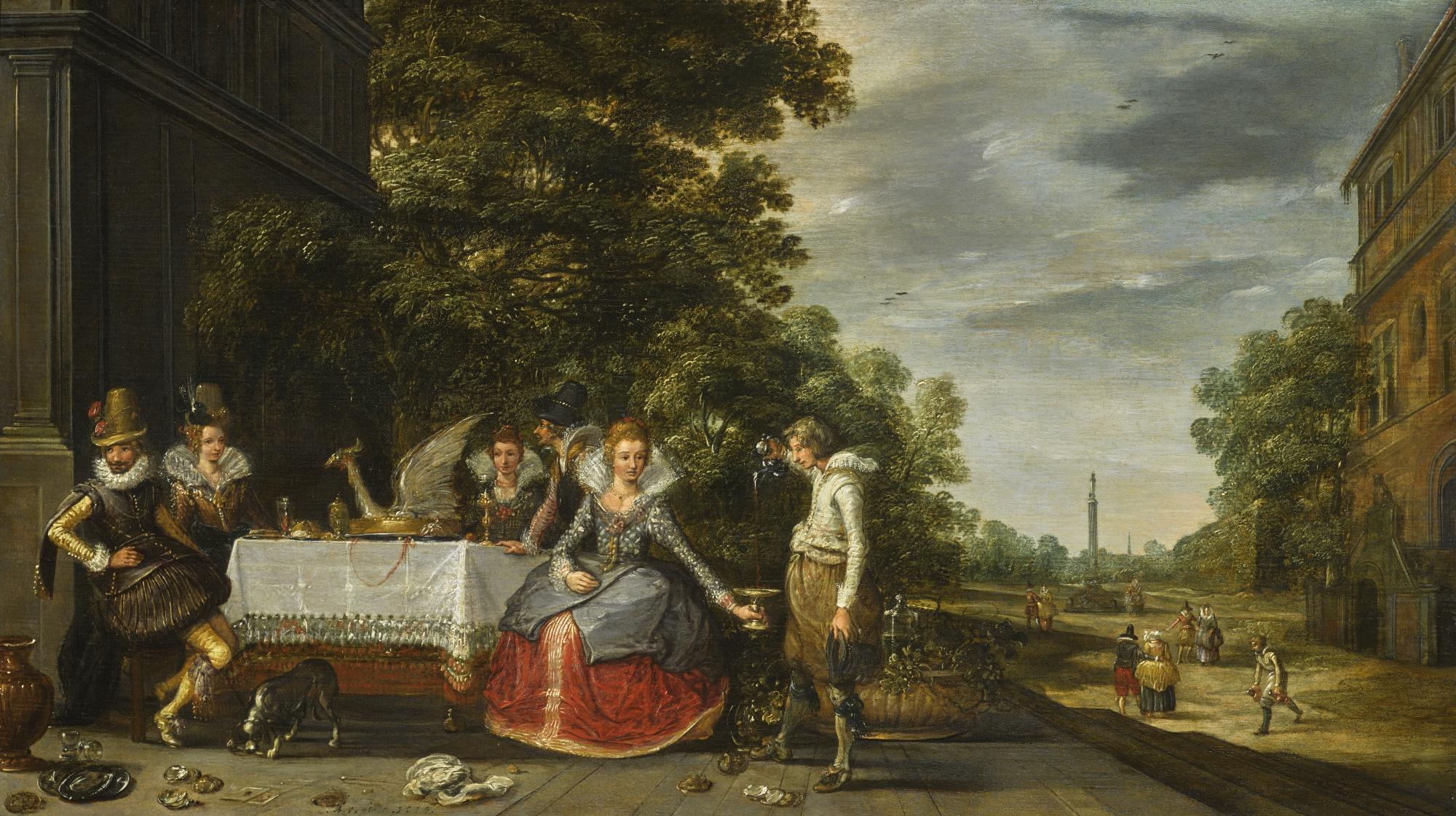Adam Van Breen - An Elegant Company Banqueting On A Terrace