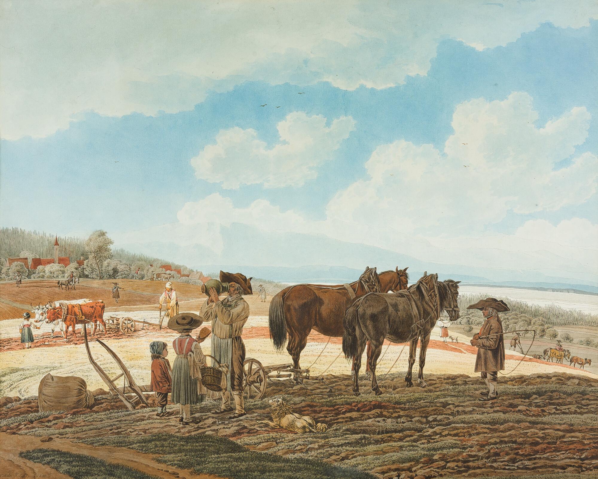 Adam von Bartsch - 2 Bll.: Rast beim Pflügen – Fuhrwerk im Gewitter.